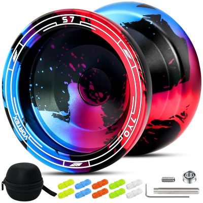 7YO S7 Responsive Yoyo for Kids 8-12, Dual Purpose Yo Yo Professional Yoyos with Case, Bearing Tools, 10 Strings - Black Blue Red