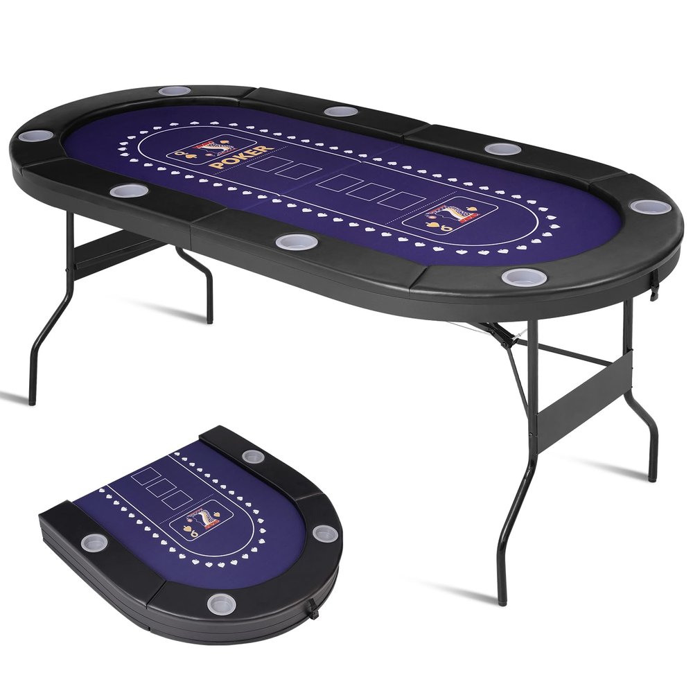 RAYKEEP 71" Foldable Poker Table for 8 Players, Professional Texas Hold'em Casino Table with Padded Rails& Cup Holders, Casino-Grade Felt Folding Game Table for Blackjack, Home, Parties, Game Nights