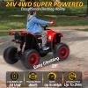 24V 2 Seater Kids ATV, VeezyGo 4WD Kids 4 Wheeler w/Powerful Motors, Kneepads, Bluetooth Music, LED Ligths, Oversized Shock Absorbers, Electric ATV for Kid, Boys Girls, Red view 2