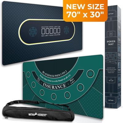 Newverest Poker Gift Set: Texas Hold'em Poker Mat Midnight Black 70" x 30" + Blackjack Mat Traditional Green 70" x 35"