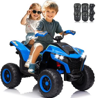 24V 2 Seater Kids ATV, VeezyGo 4WD Kids 4 Wheeler w/Powerful Motors, Kneepads, Bluetooth Music, LED Ligths, Oversized Shock Absorbers, Electric ATV for Kid, Boys Girls, Blue