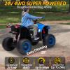 24V 2 Seater Kids ATV, VeezyGo 4WD Kids 4 Wheeler w/Powerful Motors, Kneepads, Bluetooth Music, LED Ligths, Oversized Shock Absorbers, Electric ATV for Kid, Boys Girls, Blue view 2