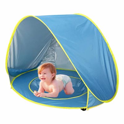 CACXKEP Blue,Beach Shell Pop Up Beach Tent with UV Protection 50+ Windproof & Quick Build with Detachable Pool
