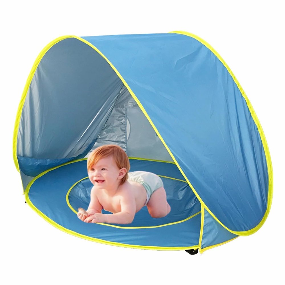 CACXKEP Blue,Beach Shell Pop Up Beach Tent with UV Protection 50+ Windproof & Quick Build with Detachable Pool