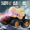 BEZGAR Monster Truck Toys - Remote Control Monster Truck with Spray, Light, Music, Dinosaur Toys for Kids, 1:20 Scale RC Truck with 360 Spins and Drifting, Remote Control Car for Boys 4-7 Golden view 2