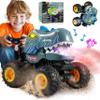 BEZGAR Monster Truck Toys - Remote Control Monster Truck with Spray, Light, Music, Dinosaur Toys for Kids, 1:20 Scale RC Truck with 360 Spins and Drifting, Remote Control Car for Boys 4-7 Gray view 1