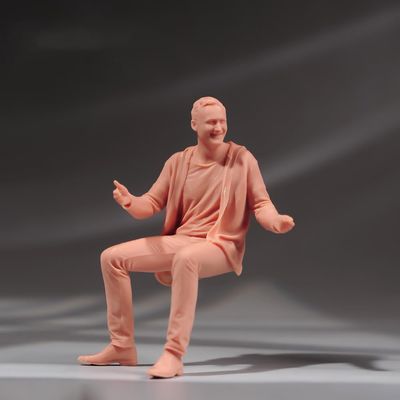 1/18 to 1/87 Scale Sitting Man Figure in Cozy Pose, Smiling Male Figure in Casual Attire - Seated Pose with Folded Legs & Relaxed Arms, Perfect for Collectors, Dioramas, & Home Decor (unpainted, 1/24)