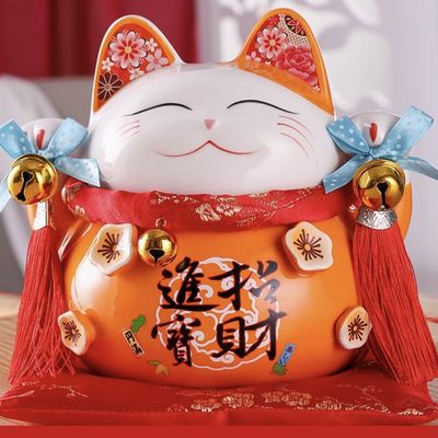 6.5" Ceramic Fortune Cat Ornament Opening Store Cashier Gift Piggy Bank-A4