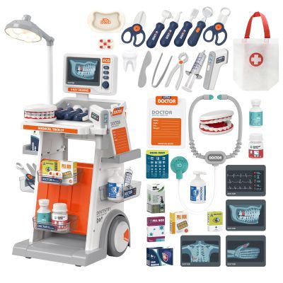 RedCrab Doctor Kit for Kids,32PCS Kids Doctors Play Set with Medical Cart,Stethoscope, Thermometer and Syringe,Dentist Doctor Role Play Toy Gift for Girls Boys 3,4,5,6,7,8+
