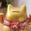 6" Ceramic Fortune Cat Ornament Opening Store Cashier Gift Piggy Bank-Golden view 2