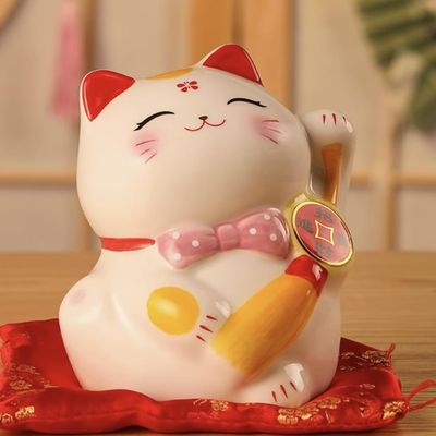 4.5" Ceramic Fortune Cat Ornament Opening Store Cashier Gift Piggy Bank-A20