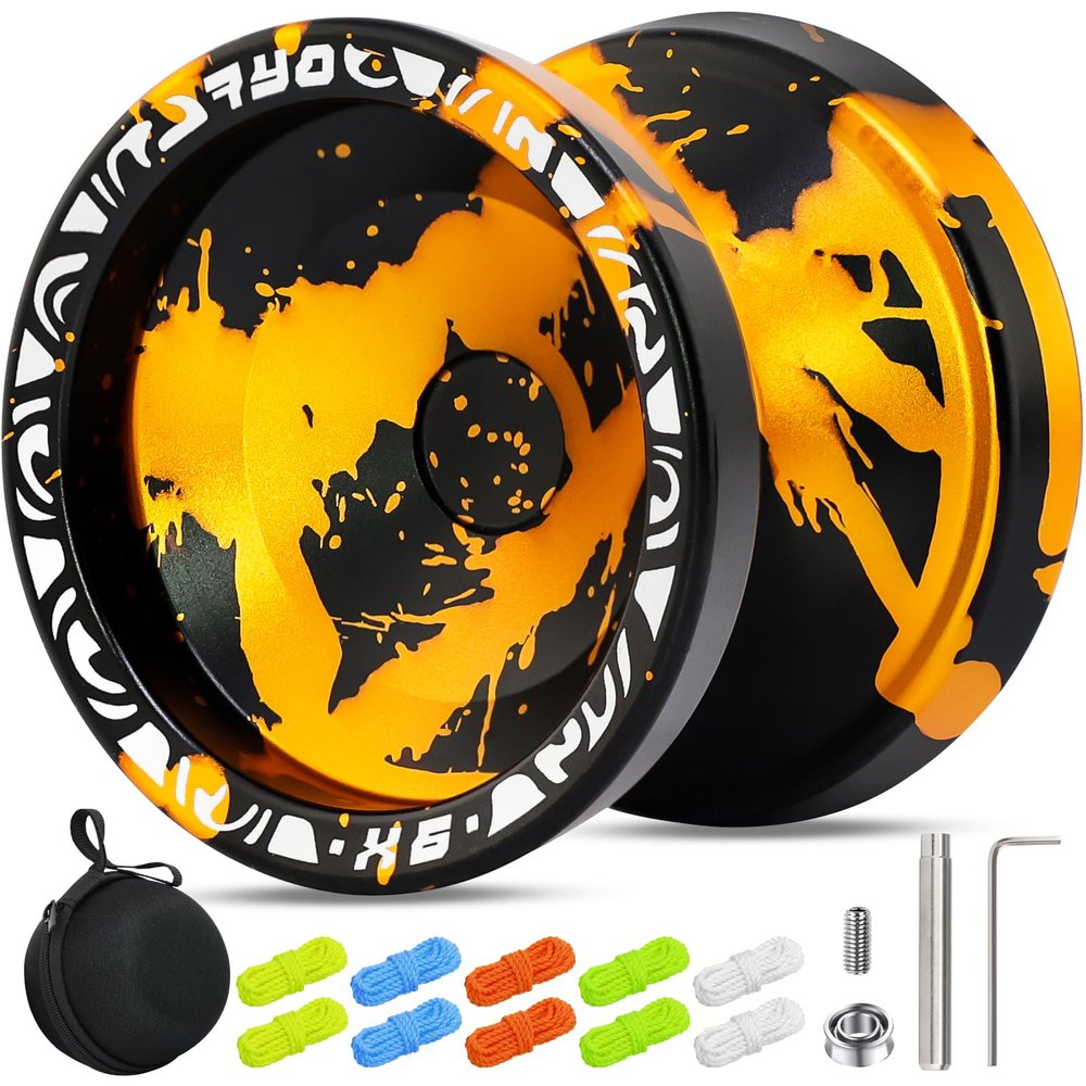 Professional Responsive Yoyo X6 for Kids Beginner, Dual Function Fingerspin Yo yo with Unresponsive Yoyo Bearing Kits, 10 Strings, Yo-Yo Case (Black Gold)