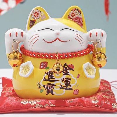 4.5" Ceramic Fortune Cat Ornament Opening Store Cashier Gift Piggy Bank-A5