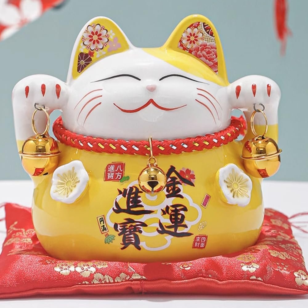 4.5" Ceramic Fortune Cat Ornament Opening Store Cashier Gift Piggy Bank-A5
