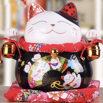 10" Ceramic Fortune Cat Ornament Opening Store Cashier Gift Piggy Bank-B1