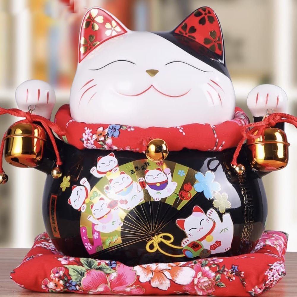 10" Ceramic Fortune Cat Ornament Opening Store Cashier Gift Piggy Bank-B1