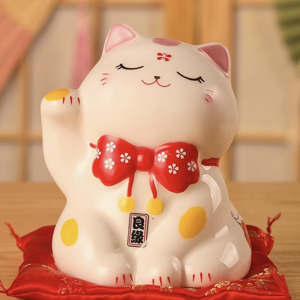 4.5" Ceramic Fortune Cat Ornament Opening Store Cashier Gift Piggy Bank-A16