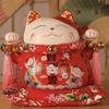 7" Ceramic Fortune Cat Ornament Opening Store Cashier Gift Piggy Bank-Red view 1