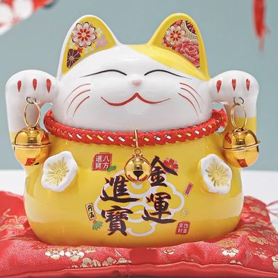 3.5" Ceramic Fortune Cat Ornament Opening Store Cashier Gift Piggy Bank-A5
