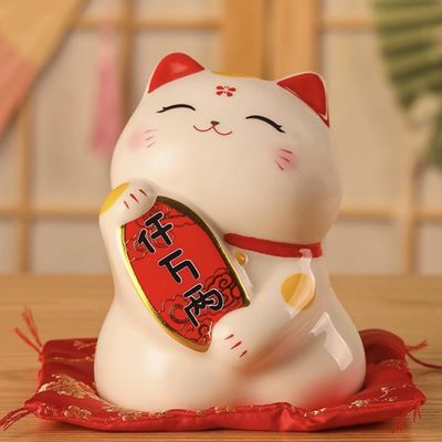 4.5" Ceramic Fortune Cat Ornament Opening Store Cashier Gift Piggy Bank-A18