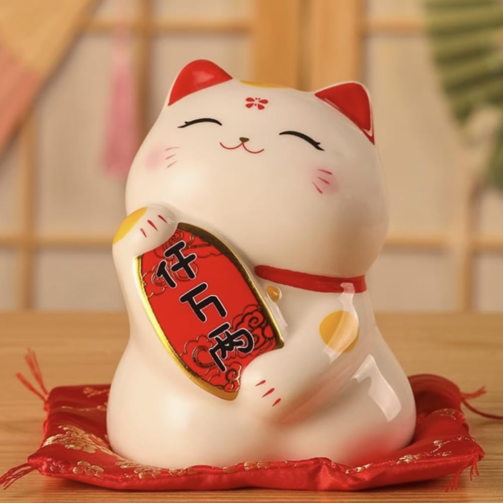 4.5" Ceramic Fortune Cat Ornament Opening Store Cashier Gift Piggy Bank-A18