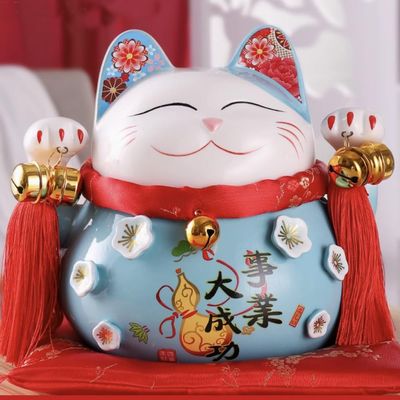 6.5" Ceramic Fortune Cat Ornament Opening Store Cashier Gift Piggy Bank-A6