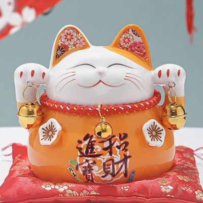 3.5" Ceramic Fortune Cat Ornament Opening Store Cashier Gift Piggy Bank-A4