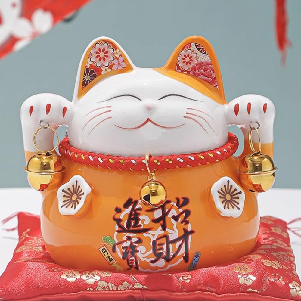 3.5" Ceramic Fortune Cat Ornament Opening Store Cashier Gift Piggy Bank-A4
