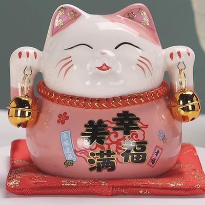 3.5" Ceramic Fortune Cat Ornament Opening Store Cashier Gift Piggy Bank-A7