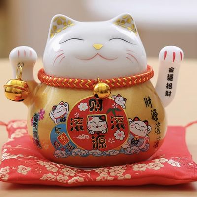 4.5" Ceramic Fortune Cat Ornament Opening Store Cashier Gift Piggy Bank-A2