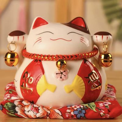 4.5" Ceramic Fortune Cat Ornament Opening Store Cashier Gift Piggy Bank-A21