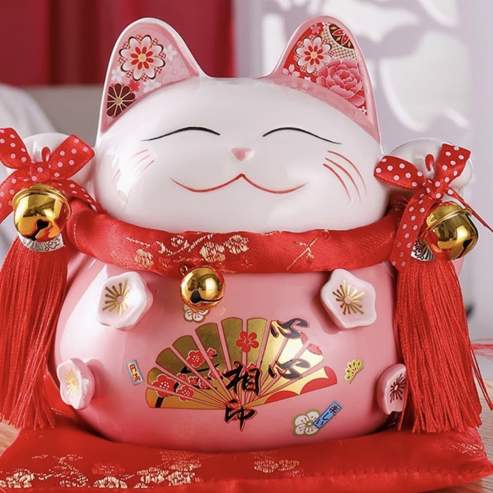 6.5" Ceramic Fortune Cat Ornament Opening Store Cashier Gift Piggy Bank-A7