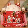 6" Ceramic Fortune Cat Ornament Opening Store Cashier Gift Piggy Bank-Red view 1