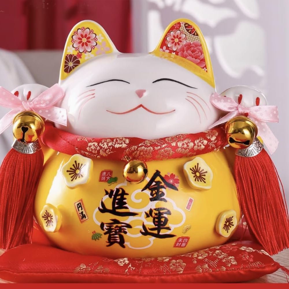 6.5" Ceramic Fortune Cat Ornament Opening Store Cashier Gift Piggy Bank-A5