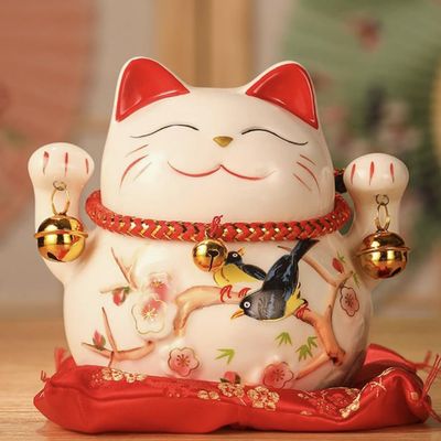 5" Ceramic Fortune Cat Ornament Opening Store Cashier Gift Piggy Bank-A2