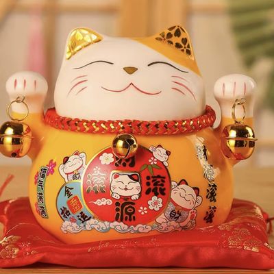 4.5" Ceramic Fortune Cat Ornament Opening Store Cashier Gift Piggy Bank-A12