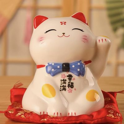 4.5" Ceramic Fortune Cat Ornament Opening Store Cashier Gift Piggy Bank-A19