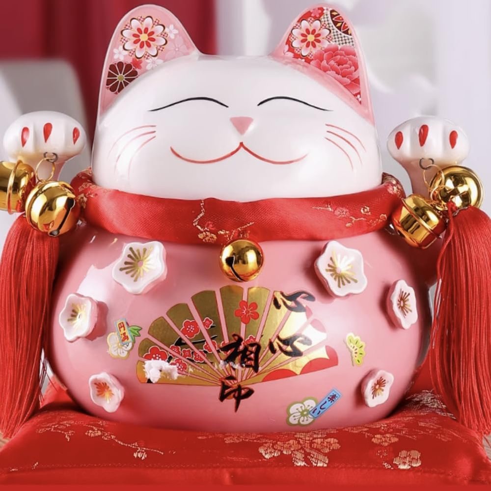 8.5" Ceramic Fortune Cat Ornament Opening Store Cashier Gift Piggy Bank-A7