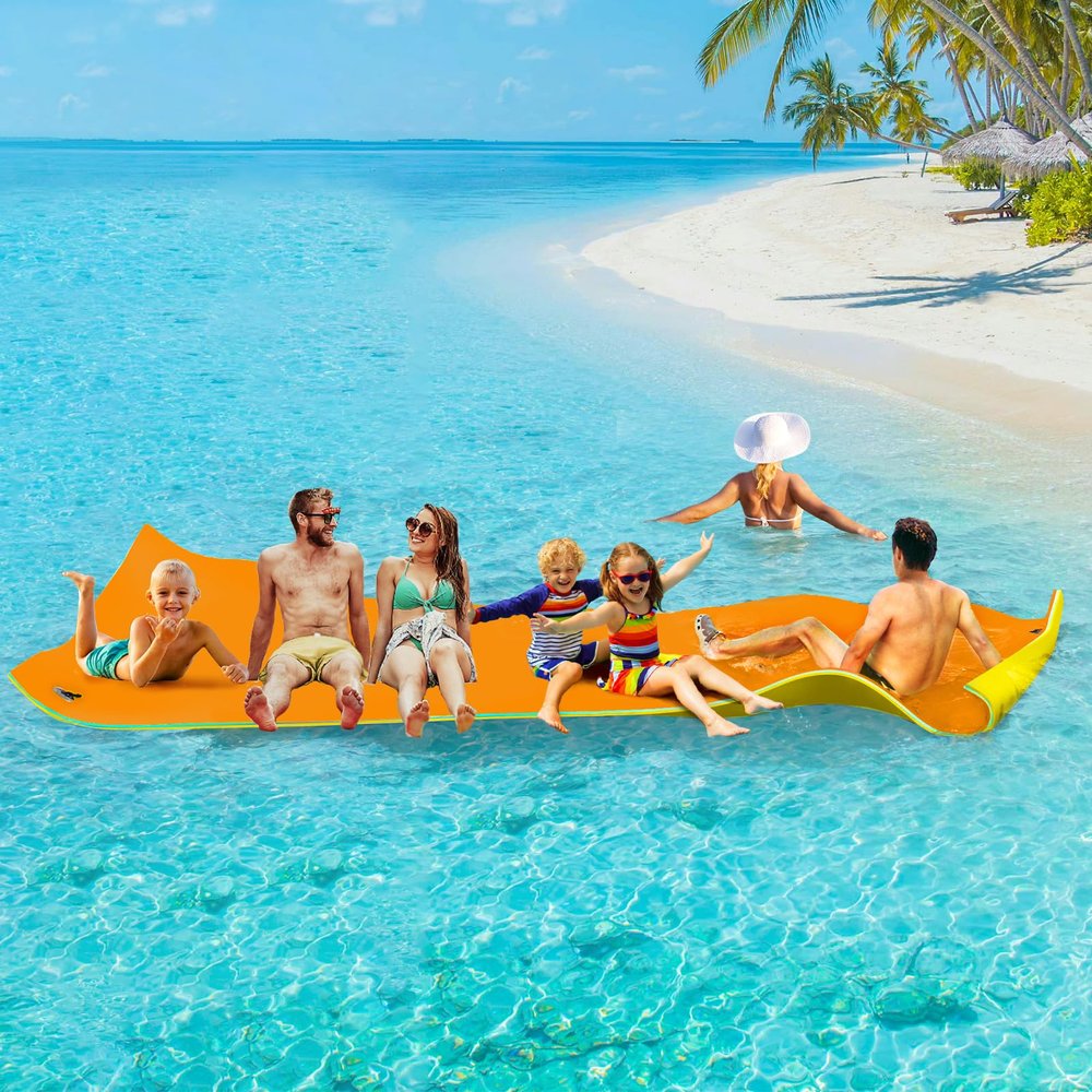 12' x 5' Floating Mat for Lake, Lily Pad Floating Mat, 3-Layer Tear-Resistant XPE Foam Floating Water Mat with a 16.4' Elastic Bungee Tether for Lake, Beach, Ocean, Pool (12' x 5' x 1.3")