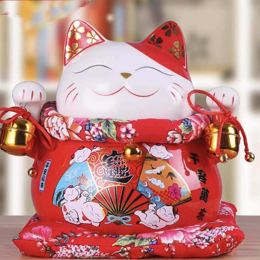 10" Ceramic Fortune Cat Ornament Opening Store Cashier Gift Piggy Bank-B2