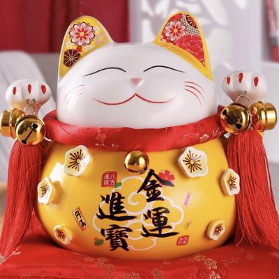 8.5" Ceramic Fortune Cat Ornament Opening Store Cashier Gift Piggy Bank-A5