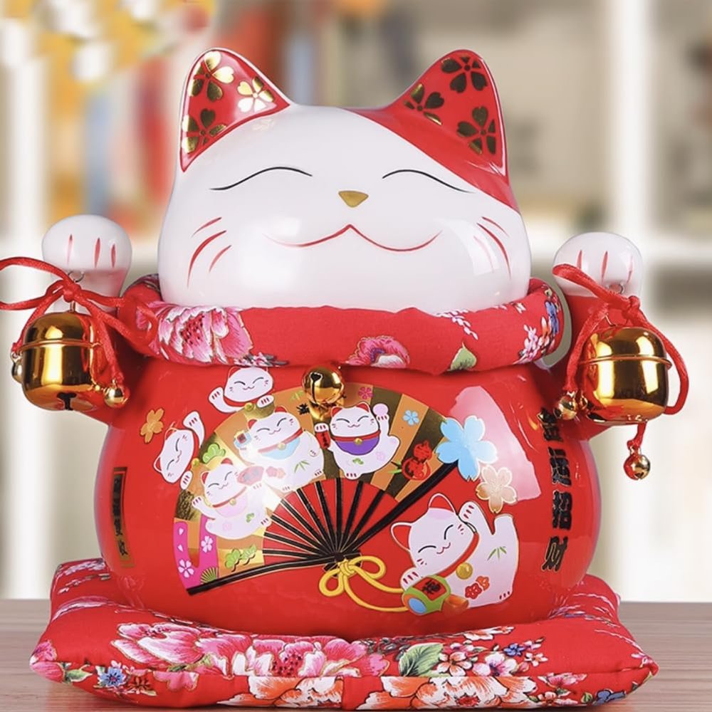 10" Ceramic Fortune Cat Ornament Opening Store Cashier Gift Piggy Bank-B3