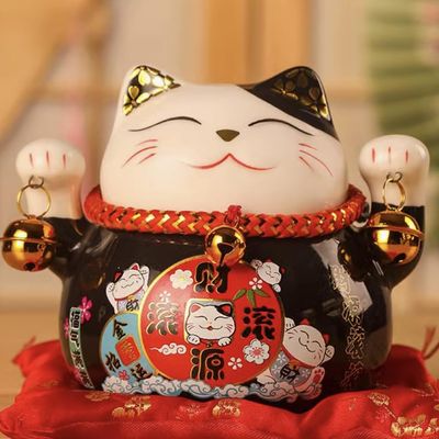 4.5" Ceramic Fortune Cat Ornament Opening Store Cashier Gift Piggy Bank-A14