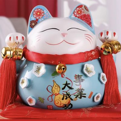 8.5" Ceramic Fortune Cat Ornament Opening Store Cashier Gift Piggy Bank-A6
