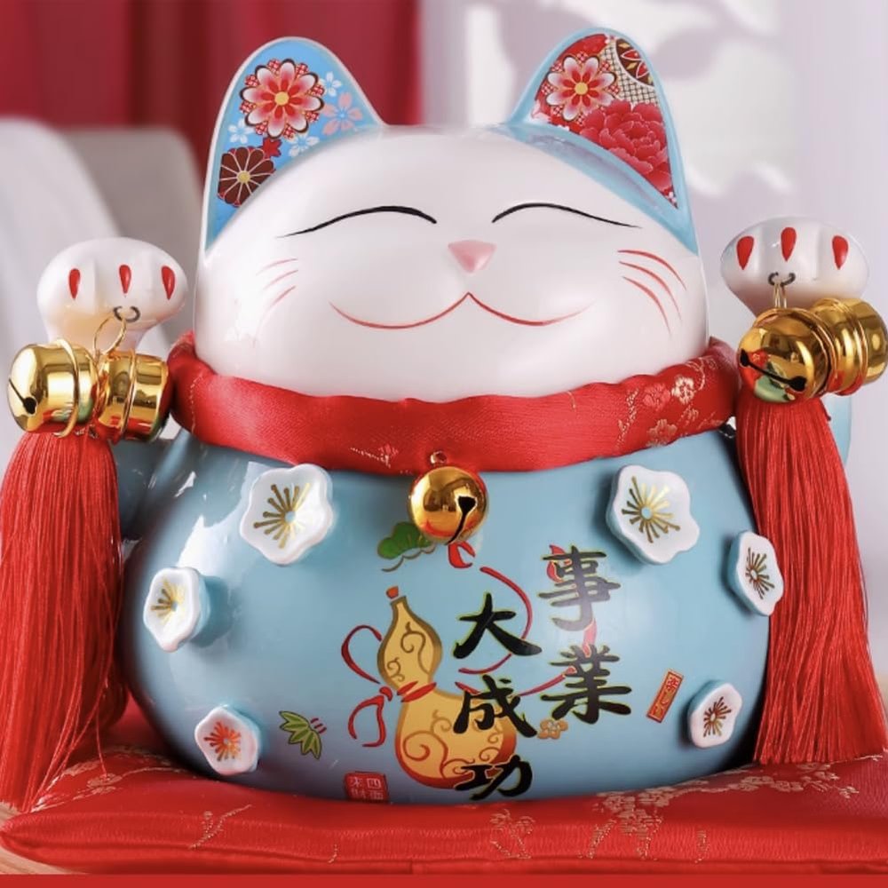 8.5" Ceramic Fortune Cat Ornament Opening Store Cashier Gift Piggy Bank-A6