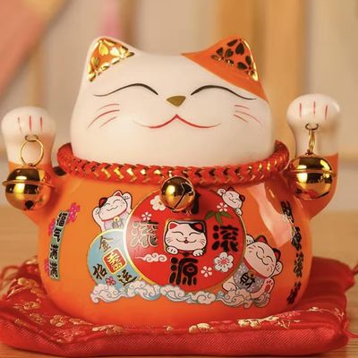 4.5" Ceramic Fortune Cat Ornament Opening Store Cashier Gift Piggy Bank-A13