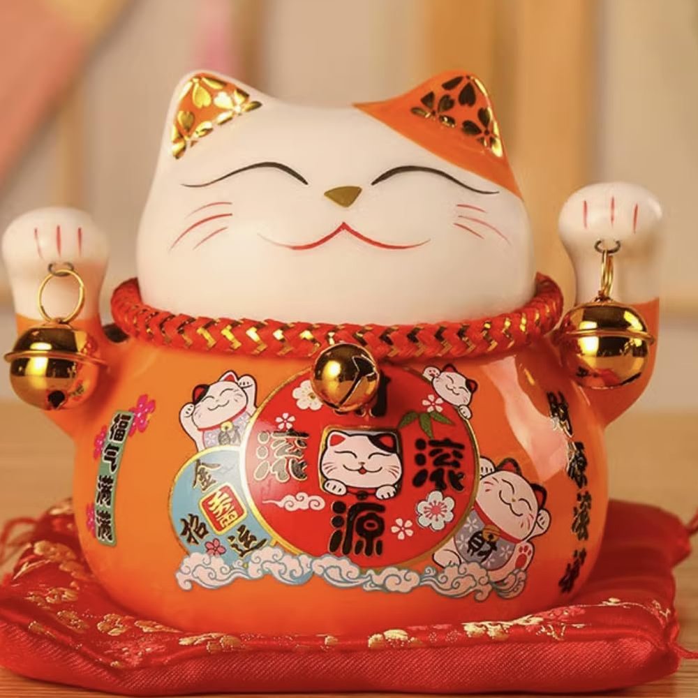 4.5" Ceramic Fortune Cat Ornament Opening Store Cashier Gift Piggy Bank-A13