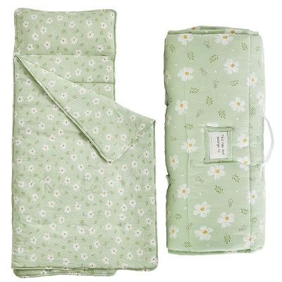 Toddler Nap Mat with Pillow and Blanket,Soft Slumber Bags for Girls,Kids Sleeping Bags with Roll Up Design,Green Floral Nap Mats for Preschool,Daycare,Kindergarten,Fits Ages 3-6 Years Old-Green