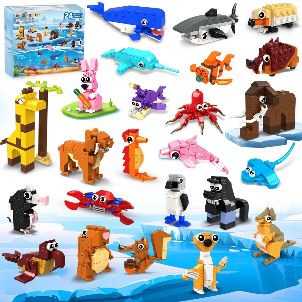 HOGOKIDS 24 Pack Valentines Party Favors for Kids 1000 PCS Mini Animals Building Block Toy Set for Valentines Day Goodie Bag Stuffers Classroom Prizes Birthday Gifts for Kids Ages 6+