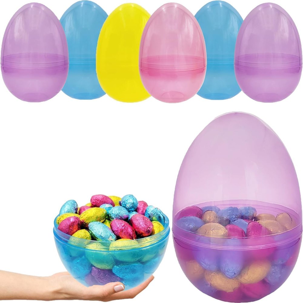 The Dreidel Company 6" inch Fillable Easter Eggs 24-Pack Jumbo Translucent, Colorful Plastic Jumbo Easter, Stands Upright, Perfect for Egg Hunt